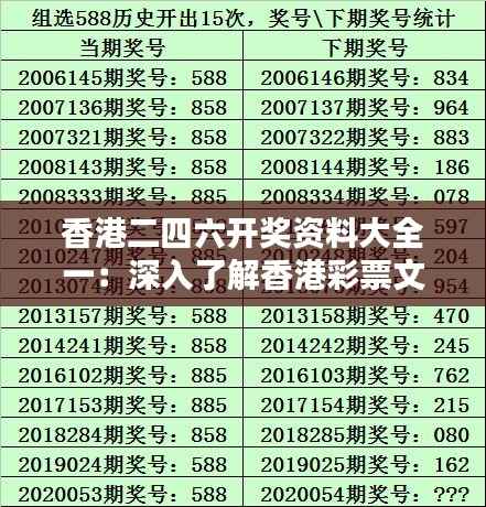 香港二四六开奖资料大全一:深入了解香港彩票文化的黄金宝典