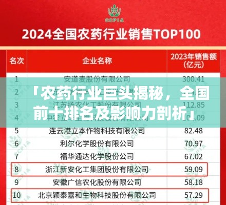 「农药行业巨头揭秘,全国前十排名及影响力剖析」